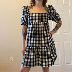 Plaid Puff Sleeve Babydoll Dress